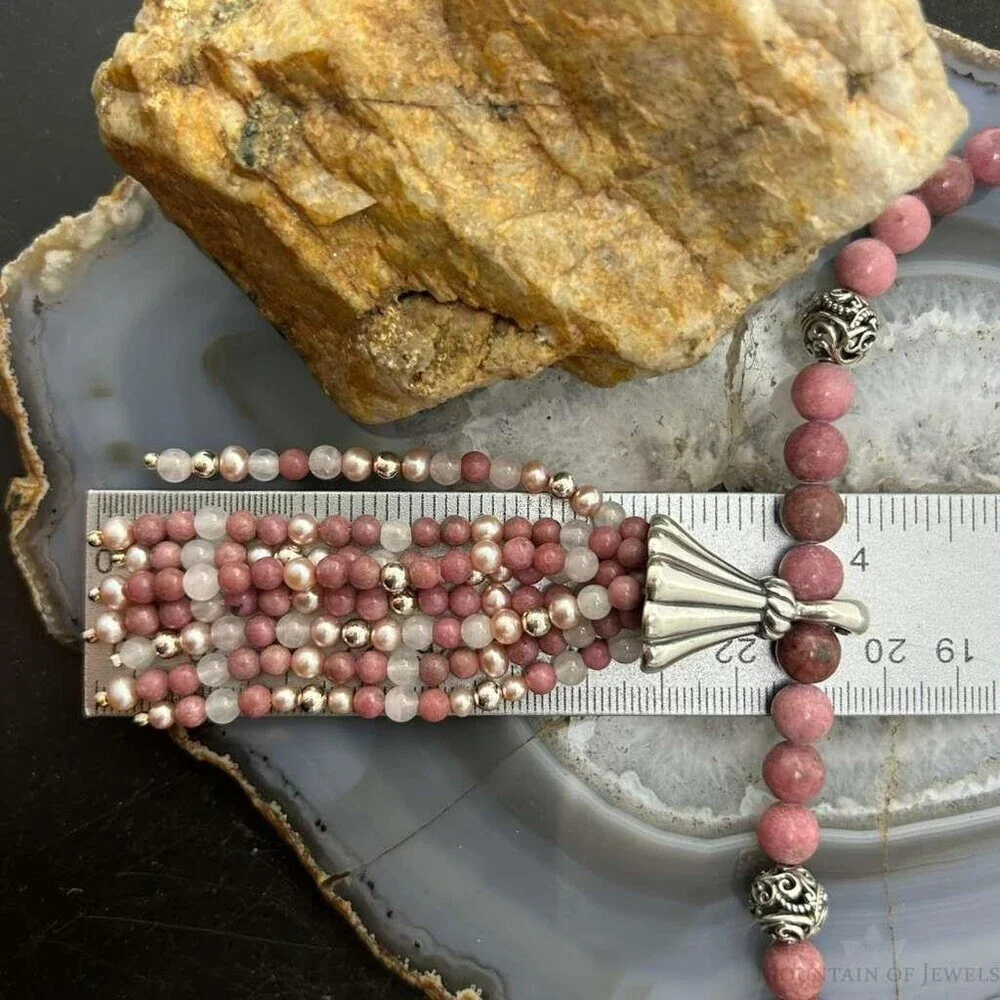 Carolyn Pollack Sterling Rhodochrosite Beads & Swirl Beads w/Enhancer Necklace